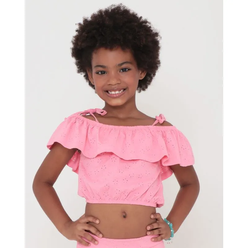 Blusa Cropped Infantil Ciganinha Laise Rosa Claro 6