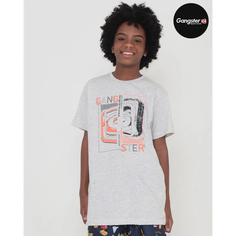 Camiseta Juvenil Estampa Gangster Cinza Claro 16