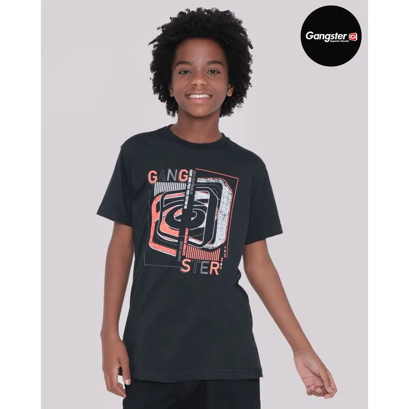 Camiseta Juvenil Estampa Gangster Preta 10