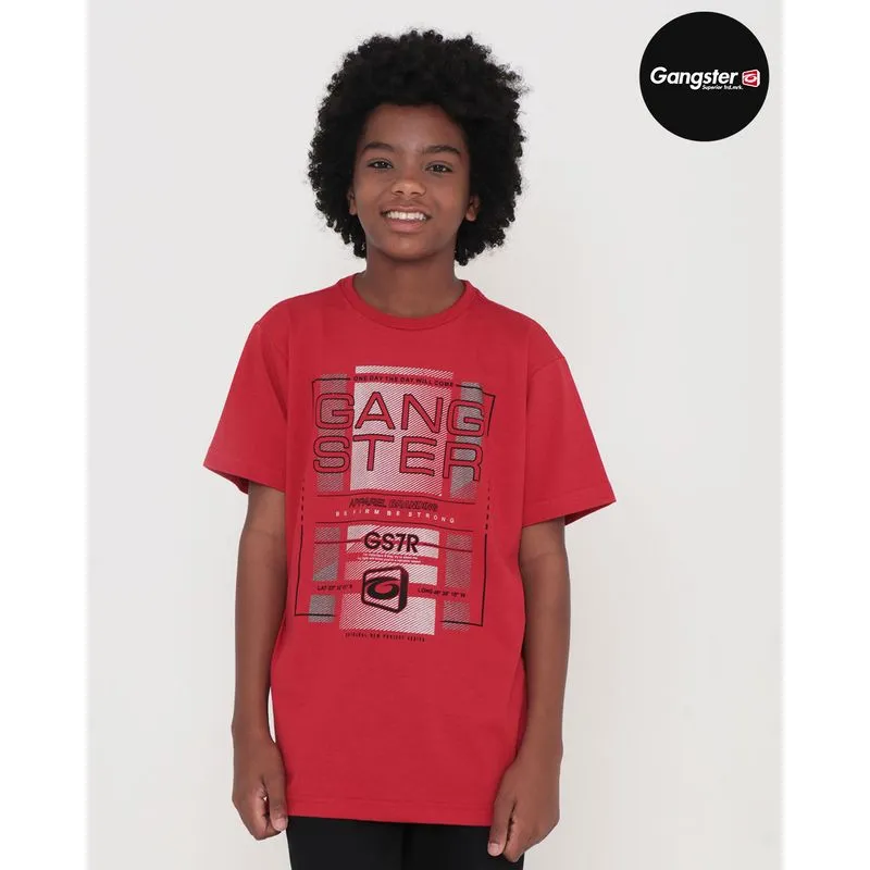 Camiseta Juvenil Estampa Gangster Vermelha 10