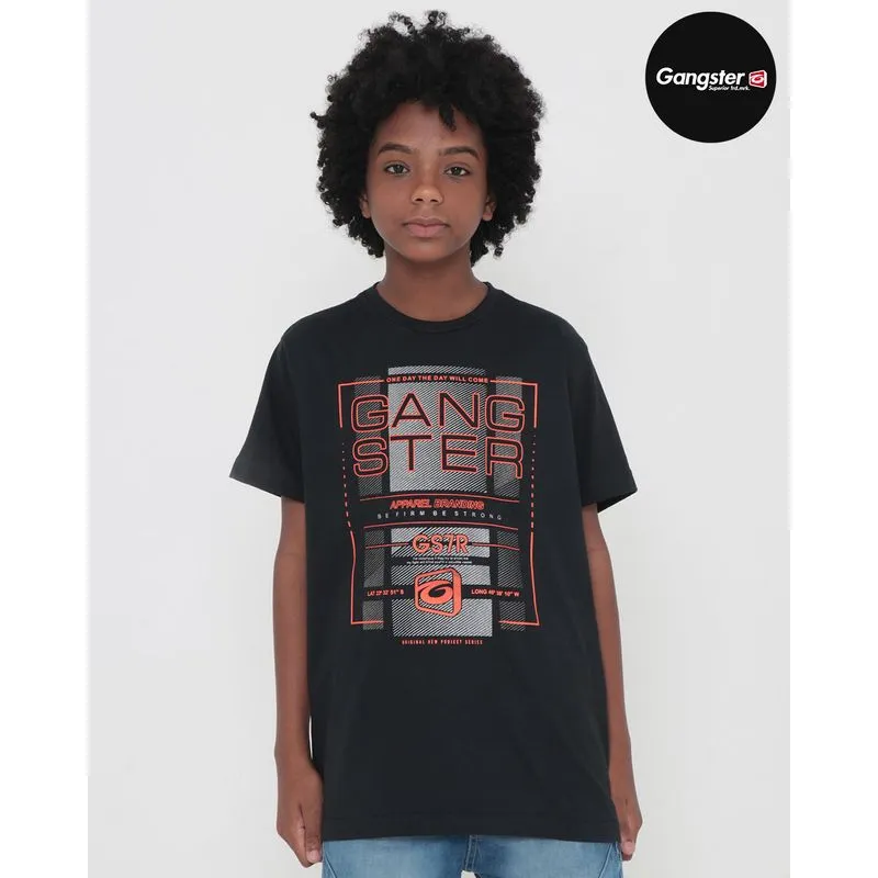 Camiseta Juvenil Estampa Gangster Preta 14