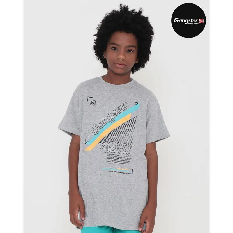 Camiseta Juvenil Estampa Gangster Cinza Claro 10