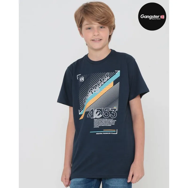 Camiseta Juvenil Estampa Gangster Azul Marinho 10