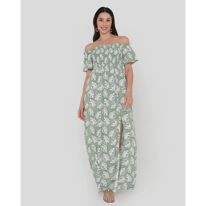 Vestido Longo Estampado Ciganinha Verde Claro P