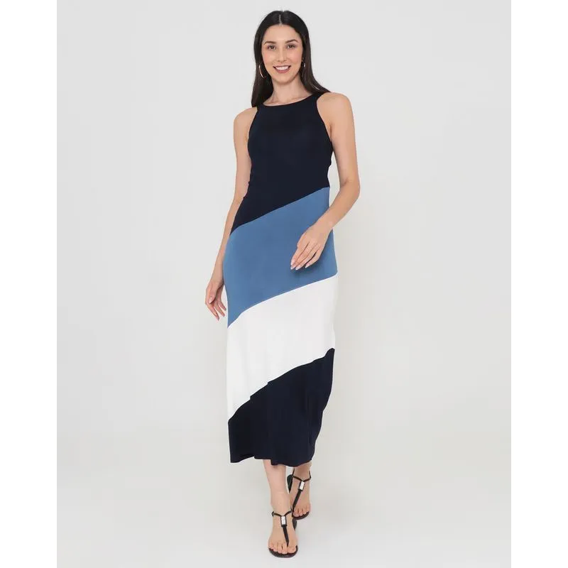 Vestido Midi Recortes Marinho M
