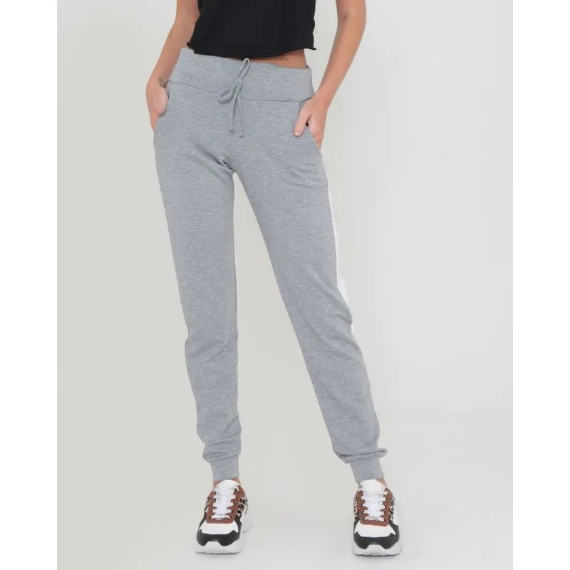 Calça Moletinho Feminina Tira Lateral Cinza G