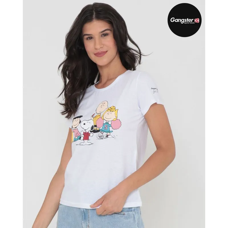 Camiseta Feminina Snoopy Gangster Branca P