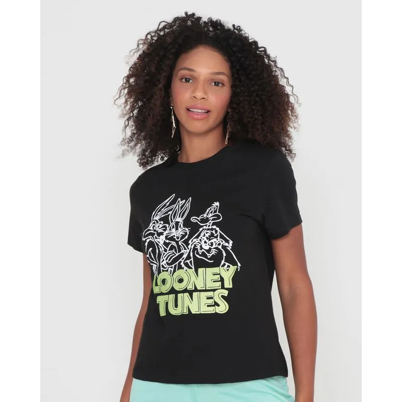 Blusa Feminina Manga Curta Looney Tunes Preta GG