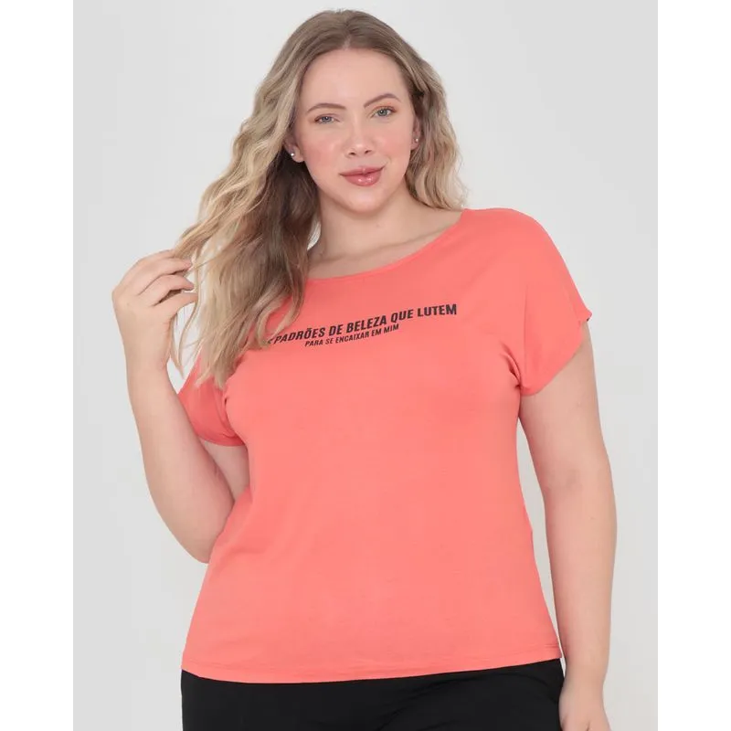 Blusa Plus Size Estampa Frase Laranja Claro G3