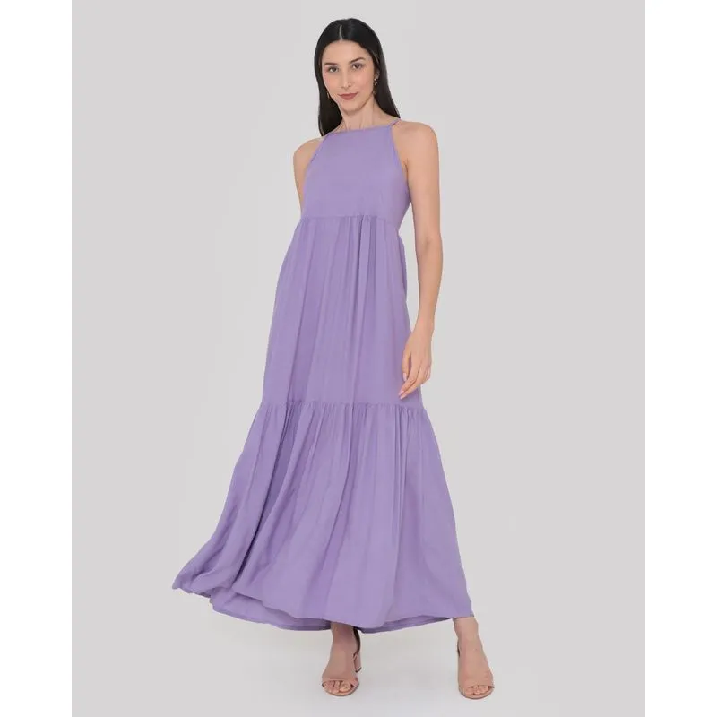 Vestido Longo Alcinha Com Babados Lilás G