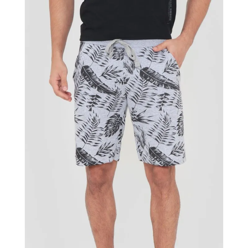 Bermuda Moletinho Masculina Estampa Folhas Cinza Claro G
