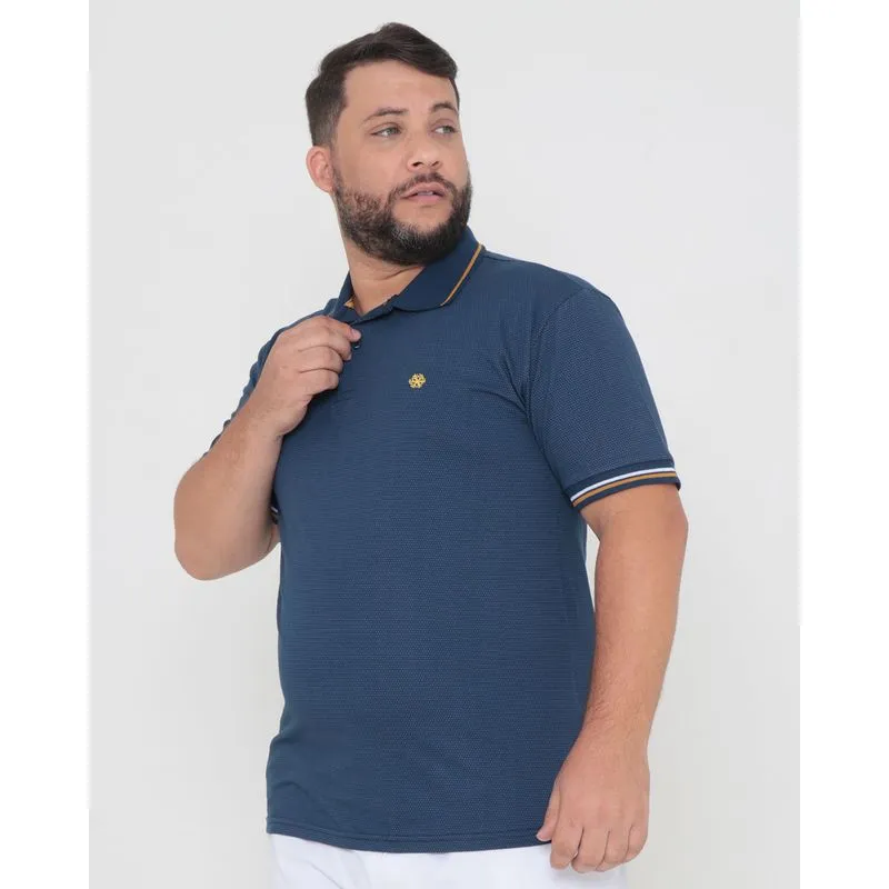 Polo Plus Size Malha Estampado Marinho G4