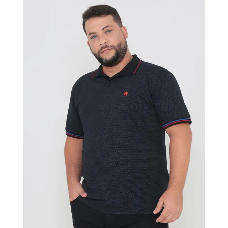 Polo Plus Size Malha Estampado Preta G2