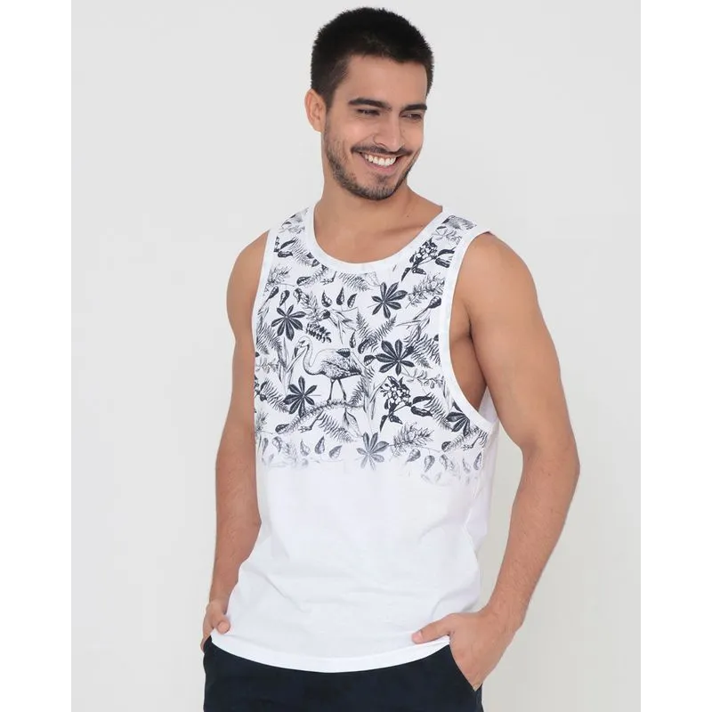 Regata Masculina Estampa Tropical Branca P
