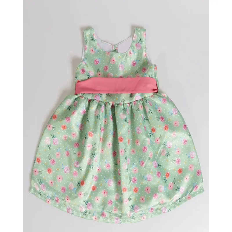 Vestido Bebê Cetim Estampa Floral Verde 3