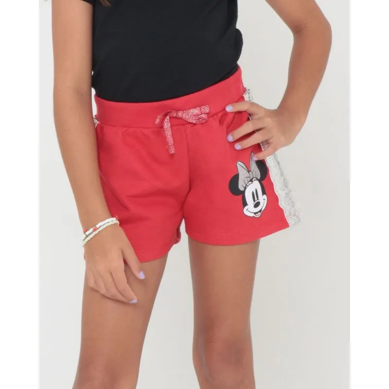 Short Infantil Moletinho Minnie Disney Paetês Vermelho 10