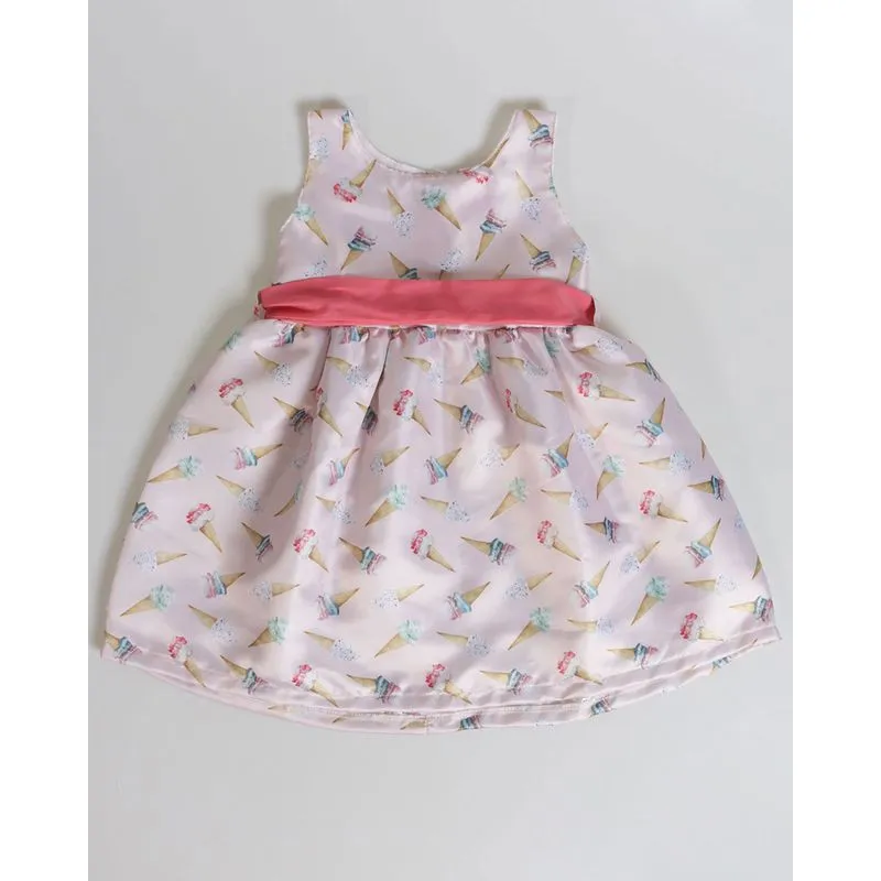 Vestido Bebê Cetim Estampa Sorvete Rosa Claro 2