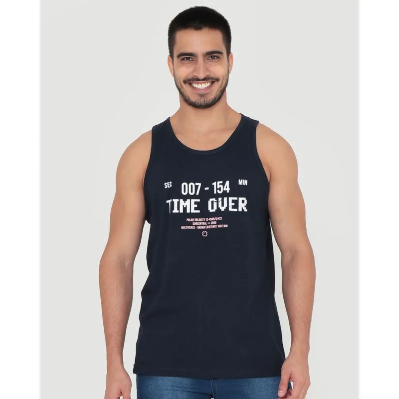 Regata Masculina Estampa Time Over Azul Marinho GG