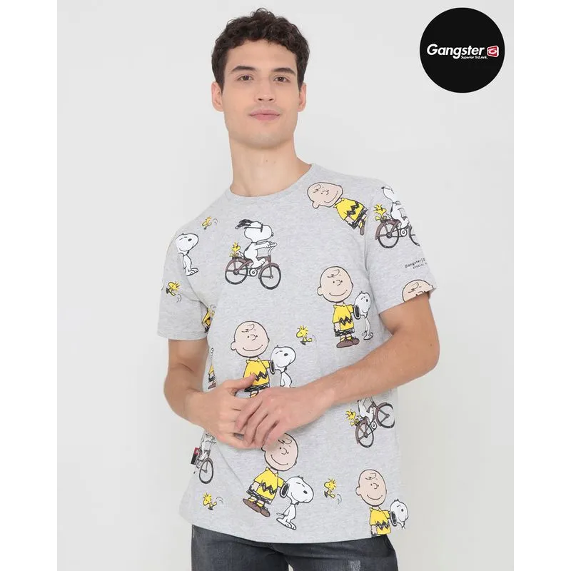 Camiseta Estampa Snoopy Gangster Cinza Claro P