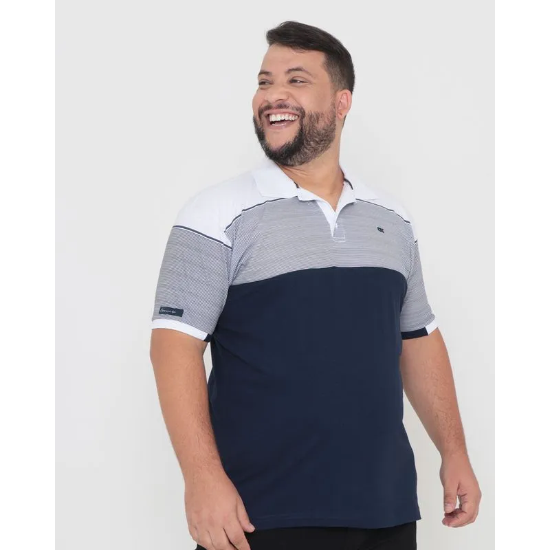 Polo Plus Size Recortes Listrada Branca G3