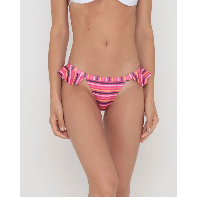 Biquíni Feminino Avulso Calcinha Babado Lateral Listrado Rosa G