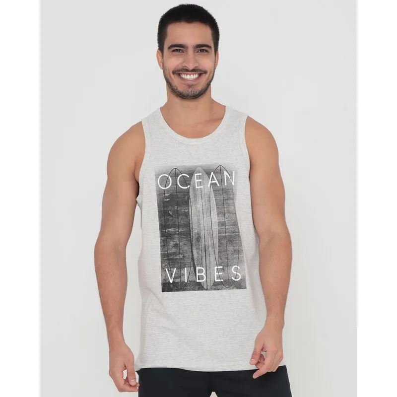 Regata Surf Masculina Estampa Oceano Cinza Claro P