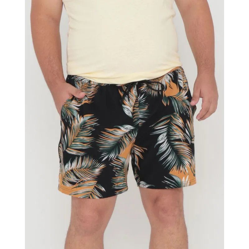 Bermuda Masculina Plus Size Folhas Preta G1