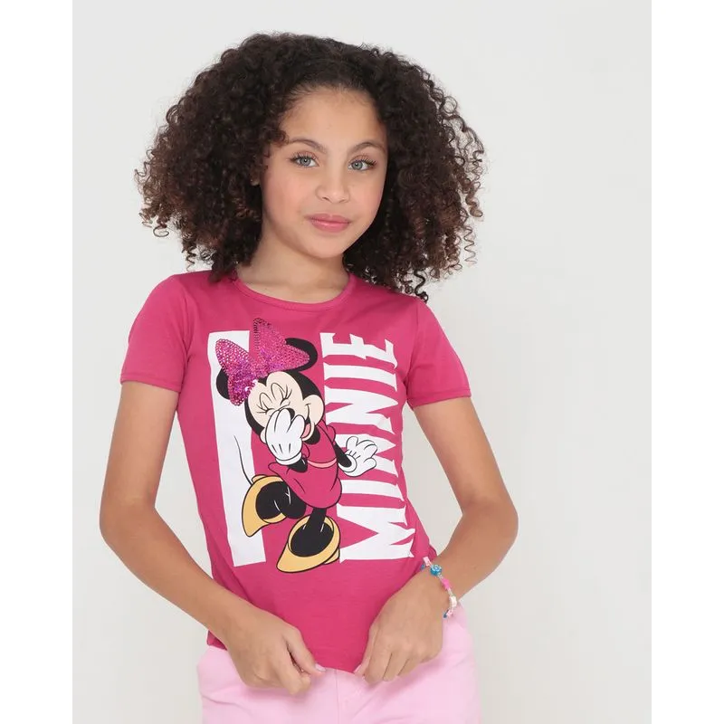 Blusa Infantil Paetês Minnie Disney Rosa 10