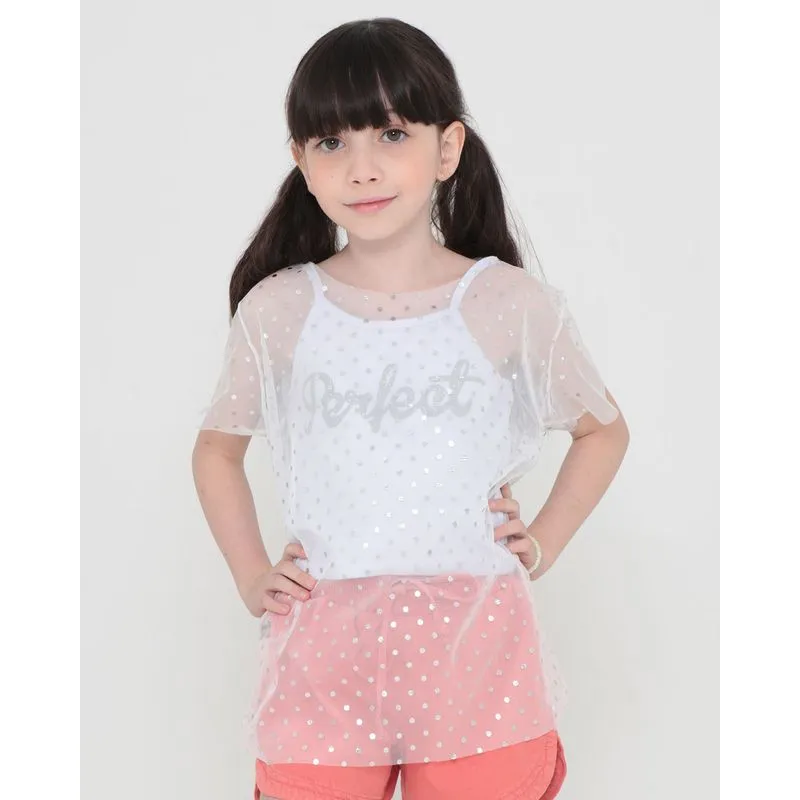 Regata Cropped Infantil Com Tule Poá Perfect Branca 10