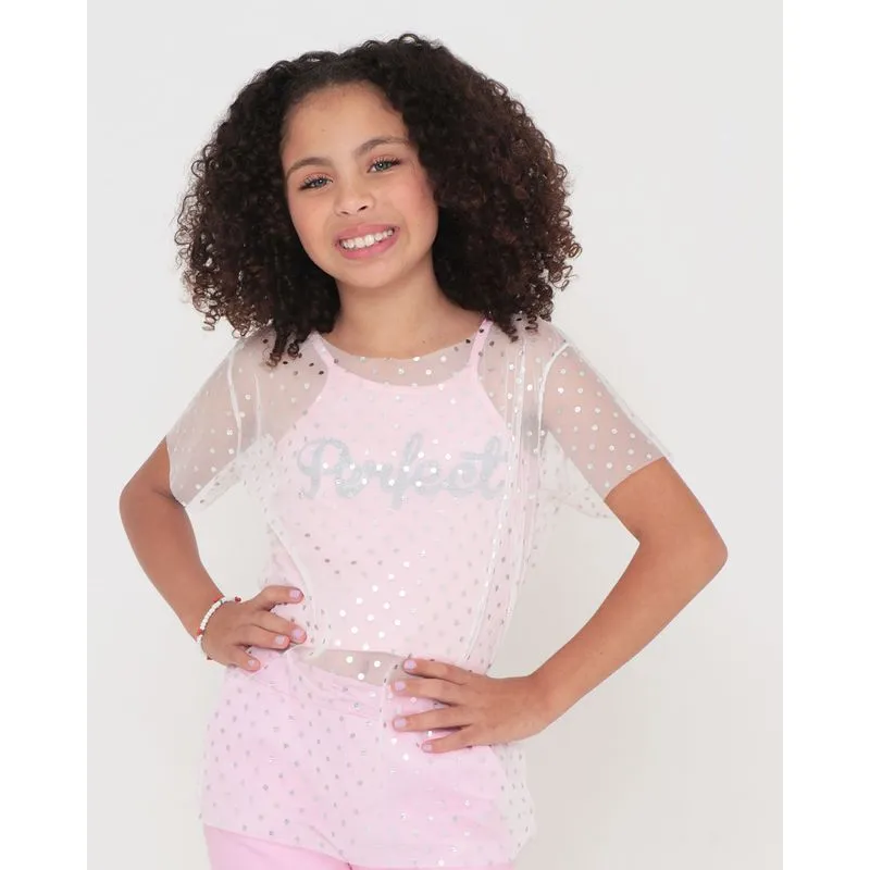 Regata Cropped Infantil Com Tule Poá Perfect Rosa 6