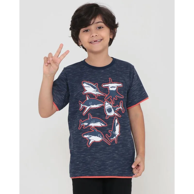 Camiseta Infantil Estampa Tubarões Marinho 4
