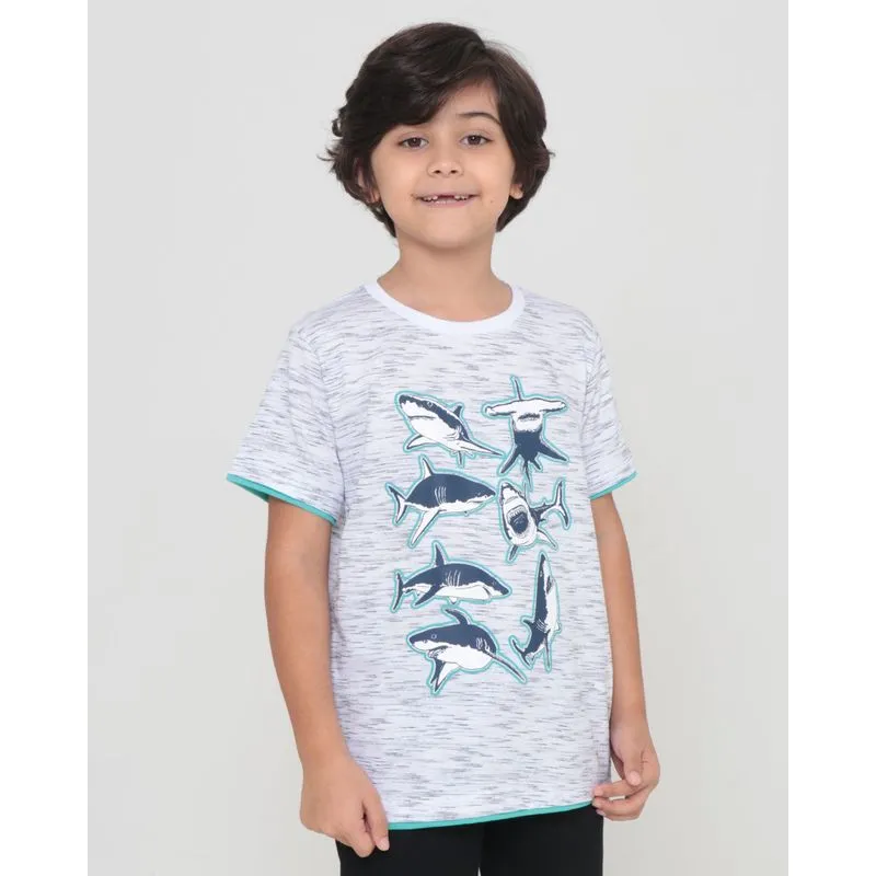 Camiseta Infantil Estampa Tubarões Branca 6