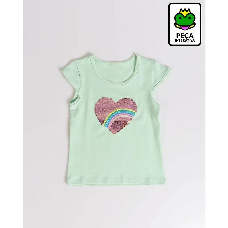 Blusa Bebê Coração Paetês Reversíveis Verde Claro 2