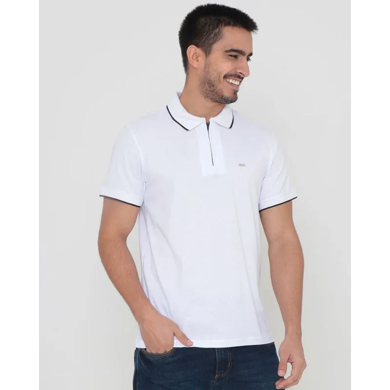 Polo Masculina Com Zíper Branca P