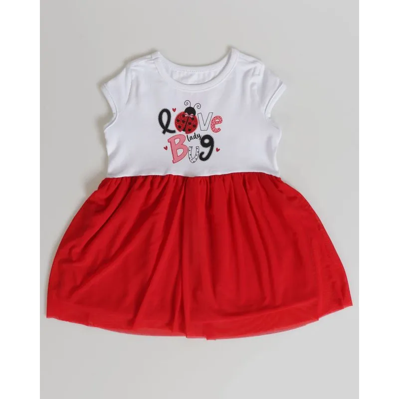 Vestido Bebê Joaninha Tule Branco G