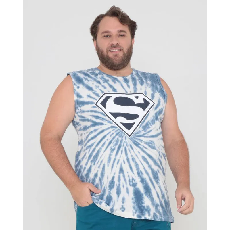 Regata Masculina Plus Size Super Homem Liga da Justiça Azul G3