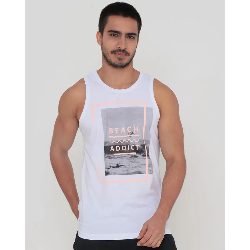 Regata Masculina Surf Estampa Beach Branca P
