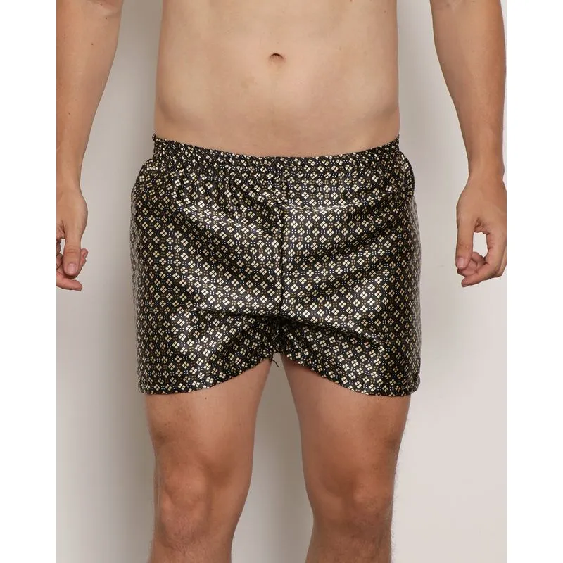 Samba Canção Masculina Cetim Estampada Bege P