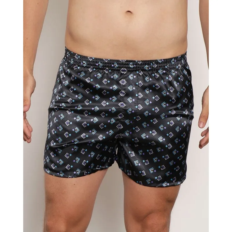 Samba Canção Masculina Cetim Estampa Geométrica Preta 32000499140GG