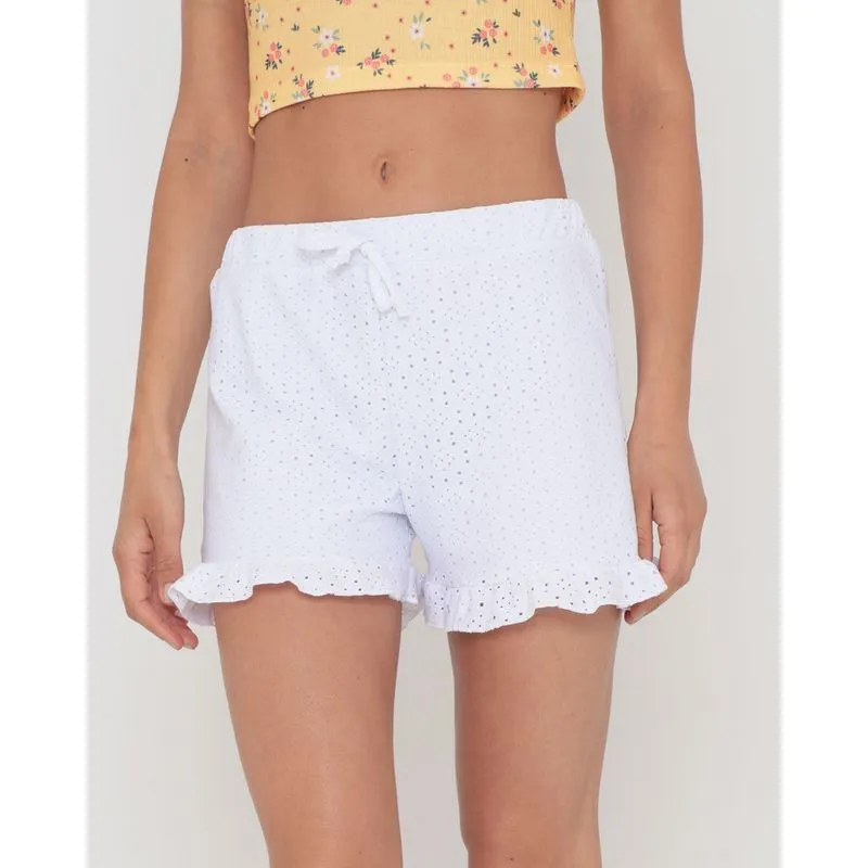 Short Feminino Laise Com Babados Branco M