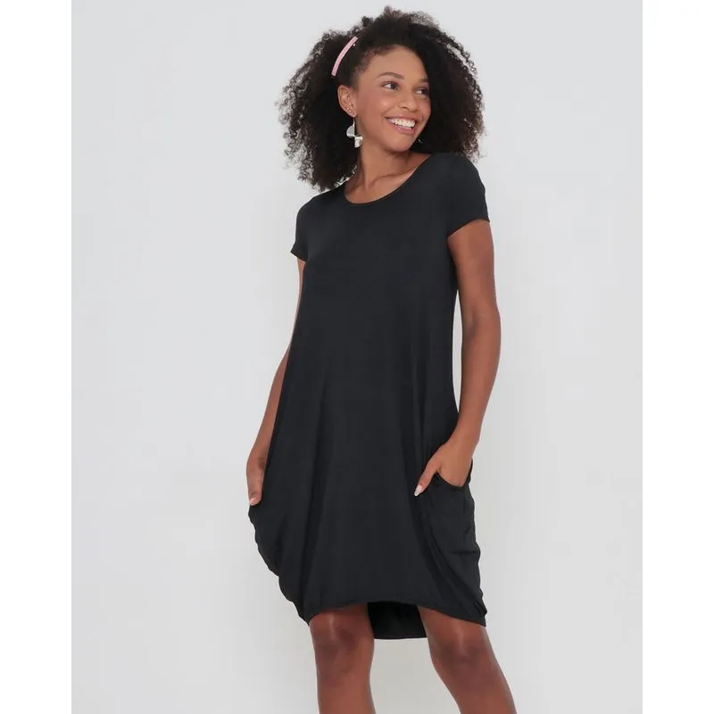 Vestido Curto Casulo Com Bolsos Preto P