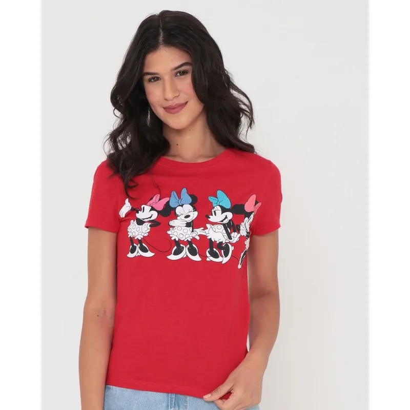 Blusa Feminina Manga Curta Estampa Minnie Disney Vermelha G