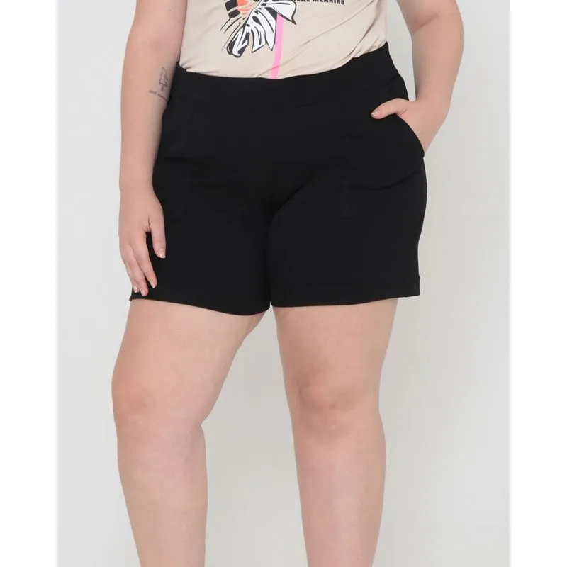 Bermuda Plus Size Feminina Crepe Preta G3