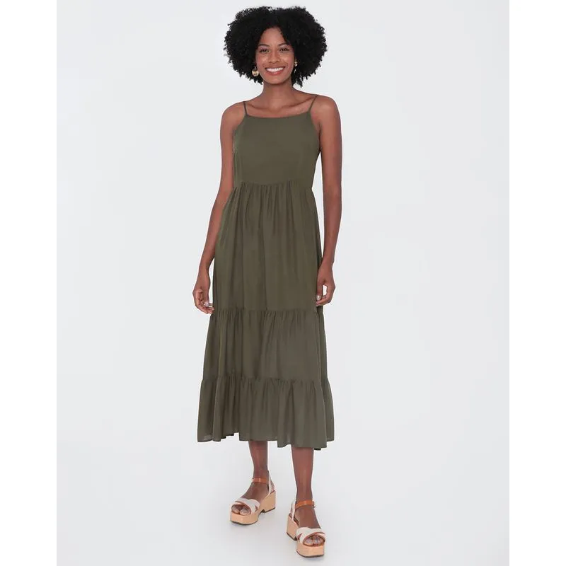 Vestido Alcinha Midi Estampado Verde G