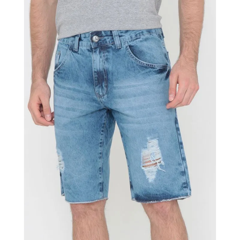 Bermuda Jeans Masculina Destroyed Bolso Azul Claro 38