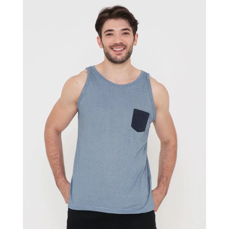 Regata Masculina Bolso Único Listrada Azul Marinho M
