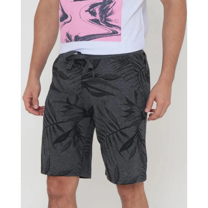 Bermuda Moletinho Masculina Folhas Cinza Escuro P