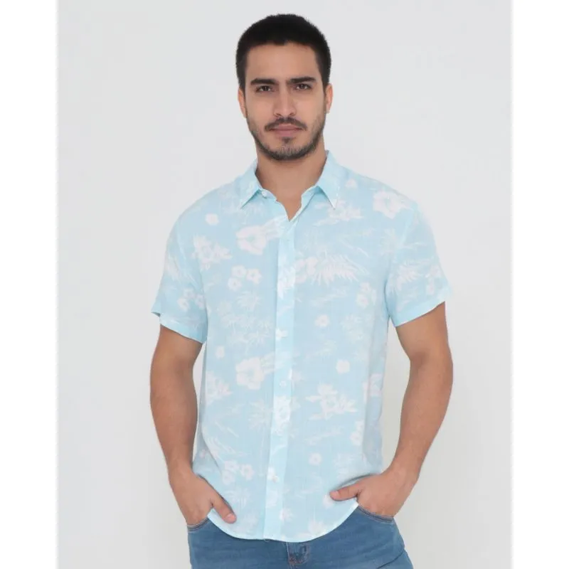 Camisa Masculina Estampa Floral Azul Claro M