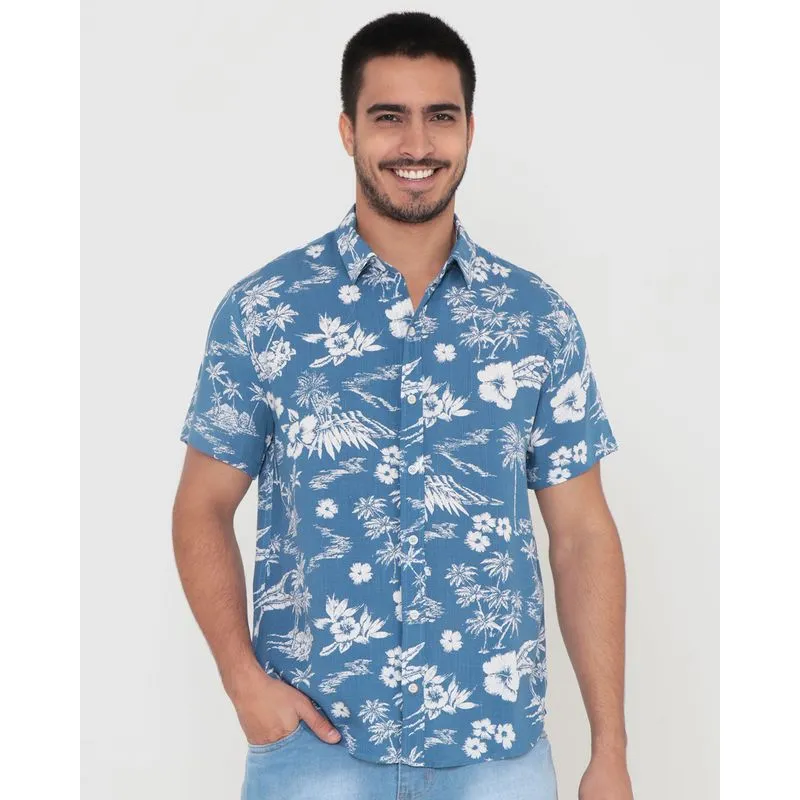 Camisa Masculina Estampa Floral Azul G