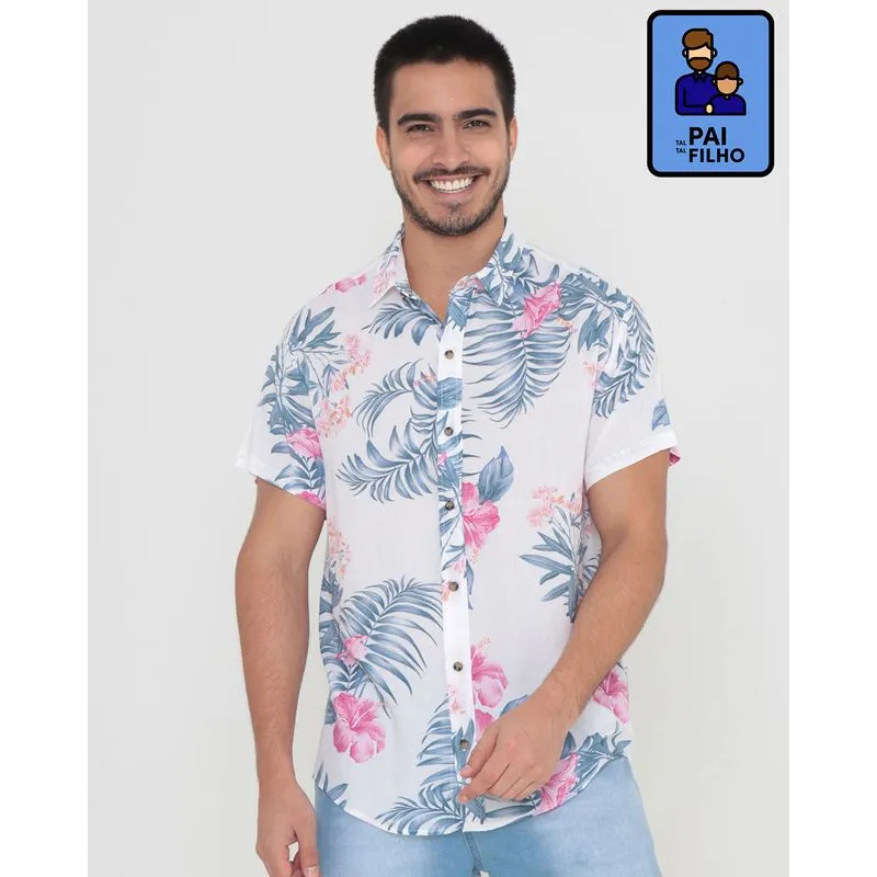 Camisa Masculina Estampa Floral Branca G